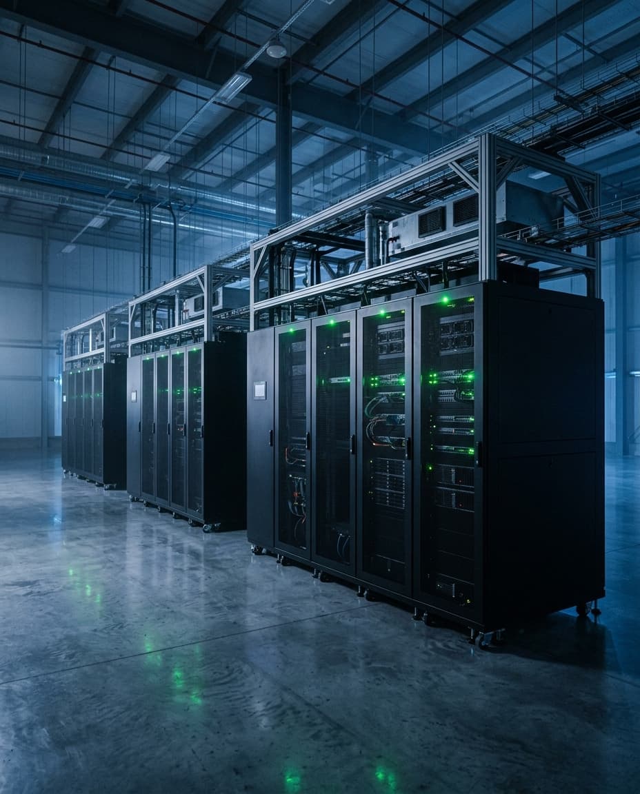 Sala de data center con sistema de contención de aire para racks modulares — SOLUTEC