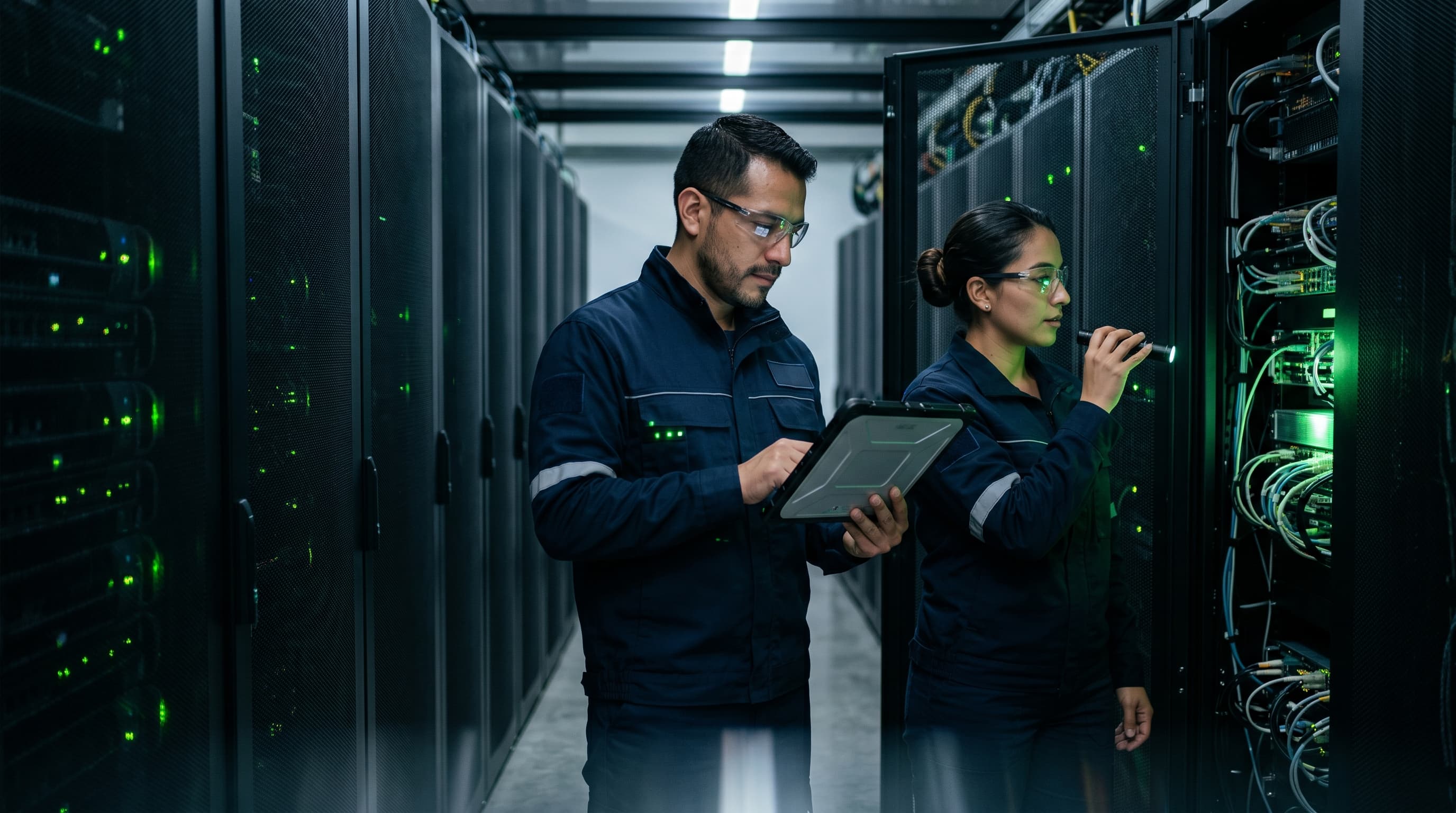 Ingenieros monitoreando operaciones en sala crítica