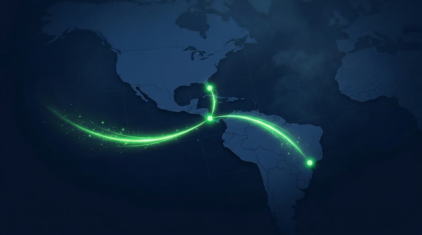 Mapa de conexiones Costa Rica — Sao Paulo — Miami, capacitaciones APC
