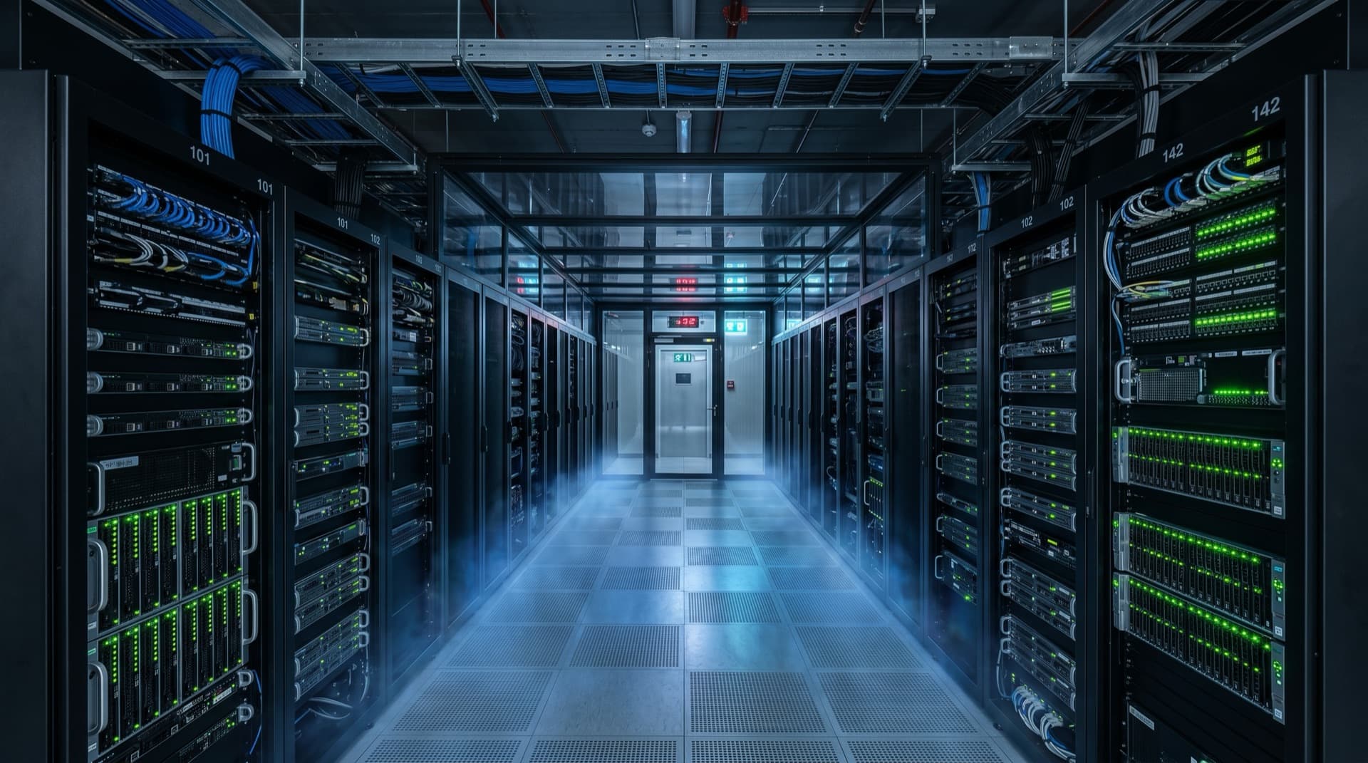 Sala de servidores con contención de pasillo — refrigeración de precisión SOLUTEC