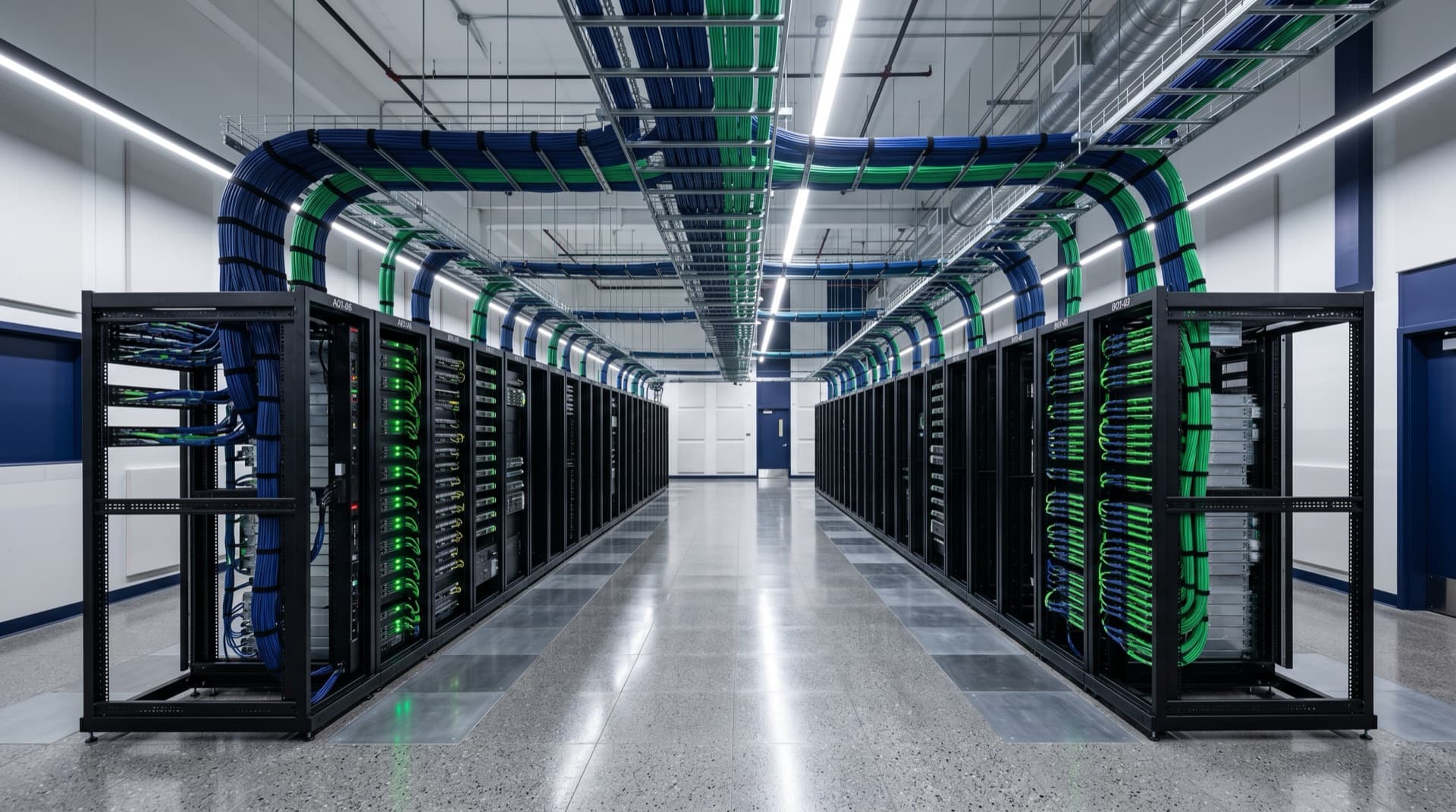 Sala de data center con racks NetShelter — infraestructura SOLUTEC